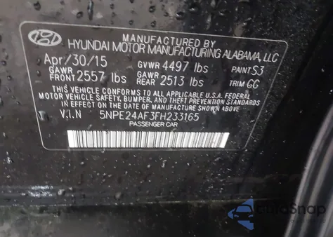 2015 Hyundai Sonata Se z USA, uszkodzony, nr VIN 5NPE24AF3FH233165